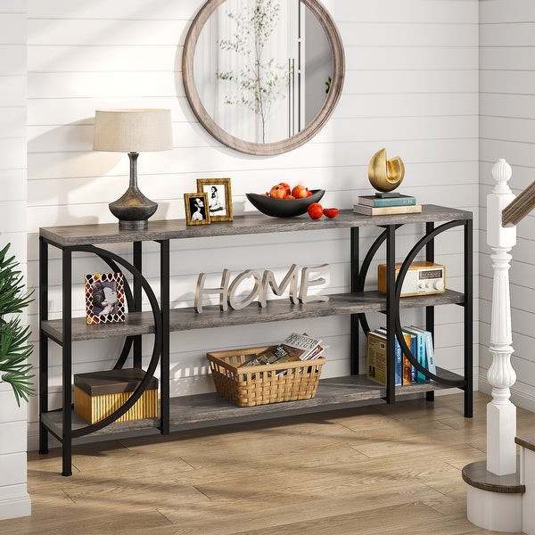 3 Tier Narrow Console Table with Storage Shelves, Industrial Entryway Table Behind Sofa Couch for Living Room