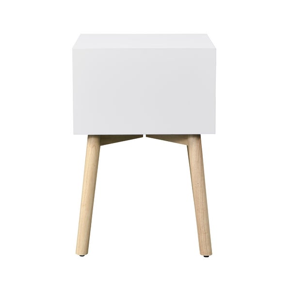 Mid-Century Modern Side Table with 2 Drawer, Round Metal Knobs and Rubber Wood Legs, 15.7