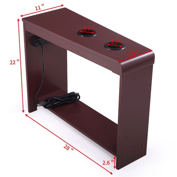 Narrow Side Table/Coffee Table with Storage Open Shelf,Cup Holders and USB Charging Station