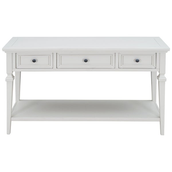 Classic Retro Style Console Table with Three Top Drawers and Open Style Bottom Shelf, Easy Assembly