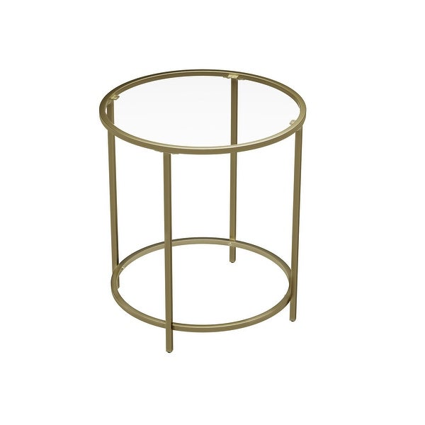 Round Side Table, Tempered Glass End Table with Golden Metal Frame, Small Coffee Table, Bedside Table, Living Room, Balcony