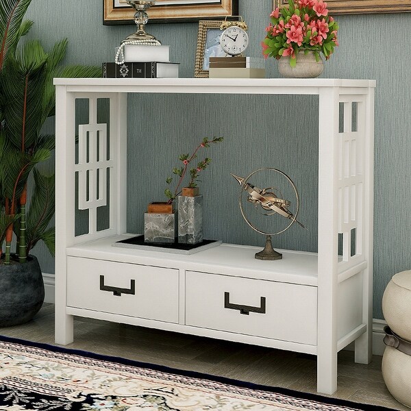 Wood Console Table With 2 Bottom Drawers,Narrow Entrance Table