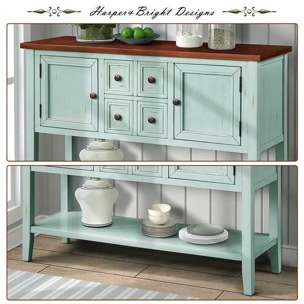 Retro Style Buffet Sideboard Wood Console Table with Bottom Shelf, Easy Assemble, for Living Room, Kitchen, Entryway