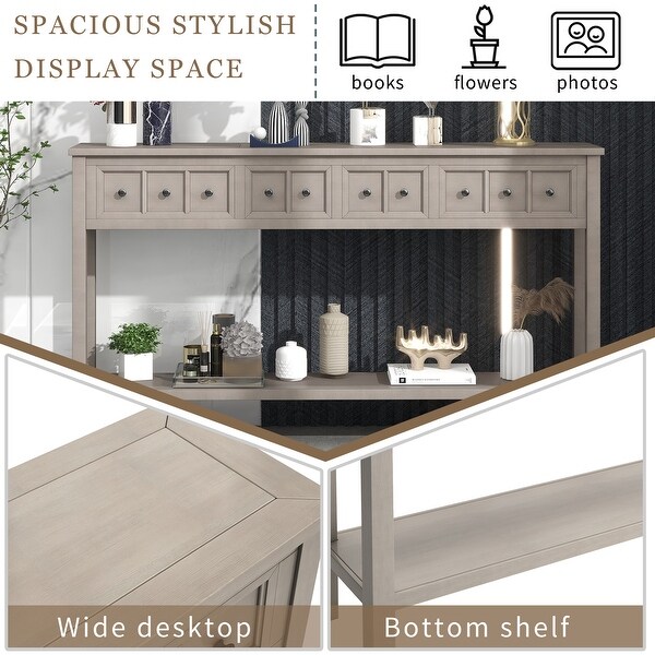 Rustic Elegant Console Table with 2 Different Size Drawers and Bottom Shelf for Storage, 60