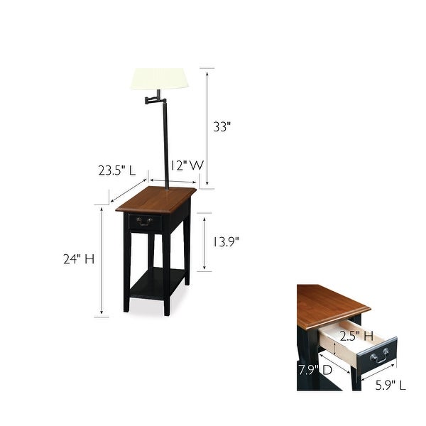 Leick Home 9037-MED One Drawer Swing Arm Lamp Side Table with Shelf, Medium Oak