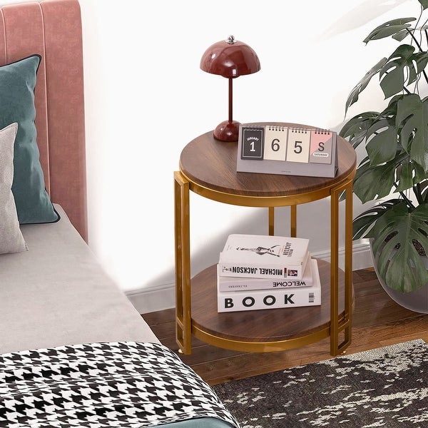 End tables for living room,Round End Table,Round Side Table with Metal Frame