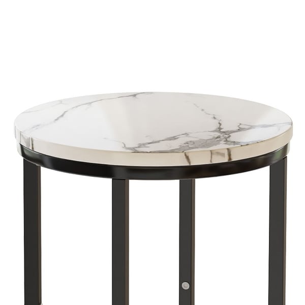 Round End Side Table with Faux Marble Top and Metal Frame, Set of 2