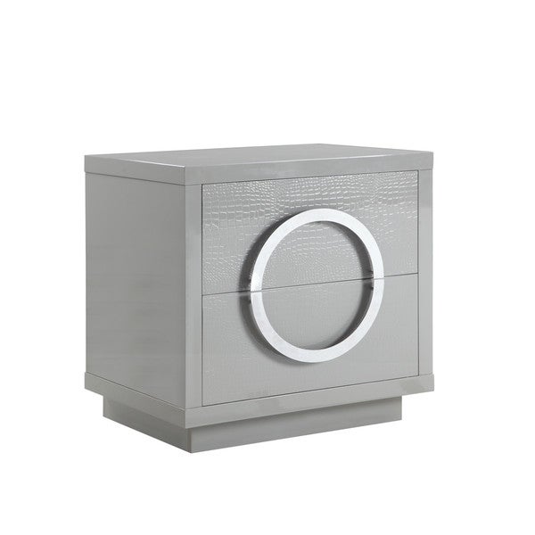 Chic Home Norcia Nightstand Side Table Crocodile Lacquer Finish with 2 Self Closing Drawers, Modern Contemporary