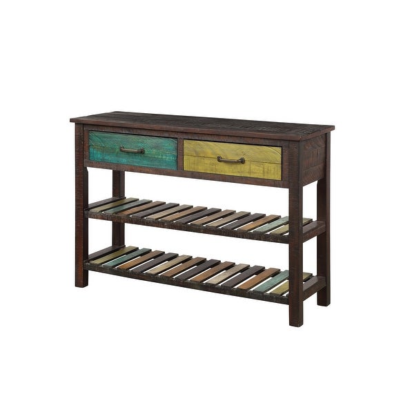 Retro Simplicity Console Table with 2 Drawers and 2 Open Shelfs, Entryway Table with Distressed Finish for Entryway Living Room