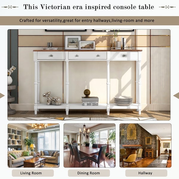 Solid Wood Console Table, with Storage Shelf and Drawer