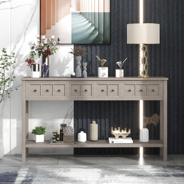 Rustic Entryway Console Table, Sofa Table with 2 Drawers and Shelf