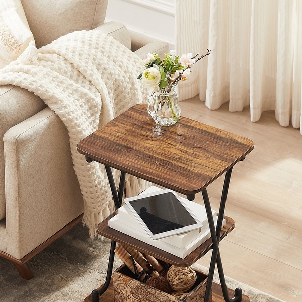 VECELO Modern 3-tier Side Table/End Table, X-cross Metal Frame Storage Shelf - (Set of 2)
