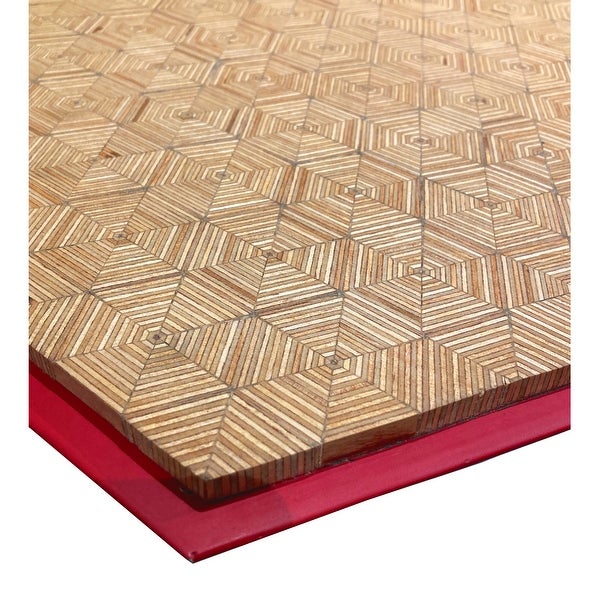 Paige 18 Inch Hexagon Illusion Wood Side Table, Brown, Red