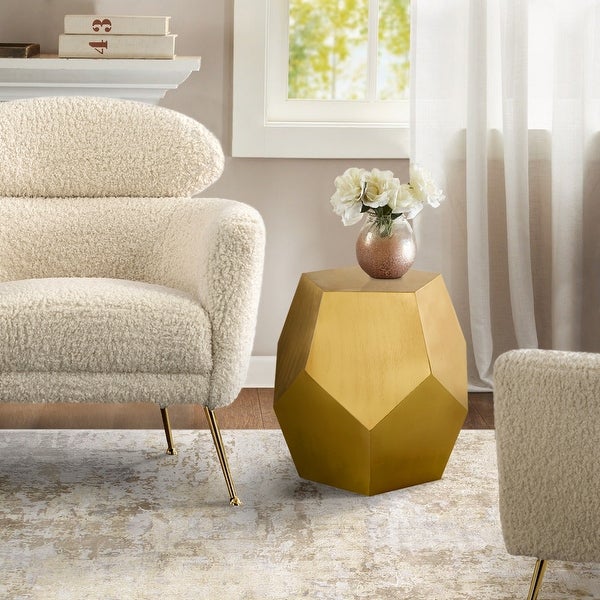 Pasargad Home Mona Diamond Shape Iron Side Table, Brass Finish - 12
