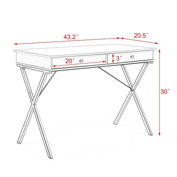 2 Drawers Writing Desk with Stoving Varnish Steel Frame, MDF Table Top