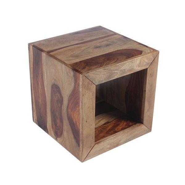 Cube Shape Rosewood Side Table With Cutout Bottom, Brown - 16 H x 16 W x 16 L Inches