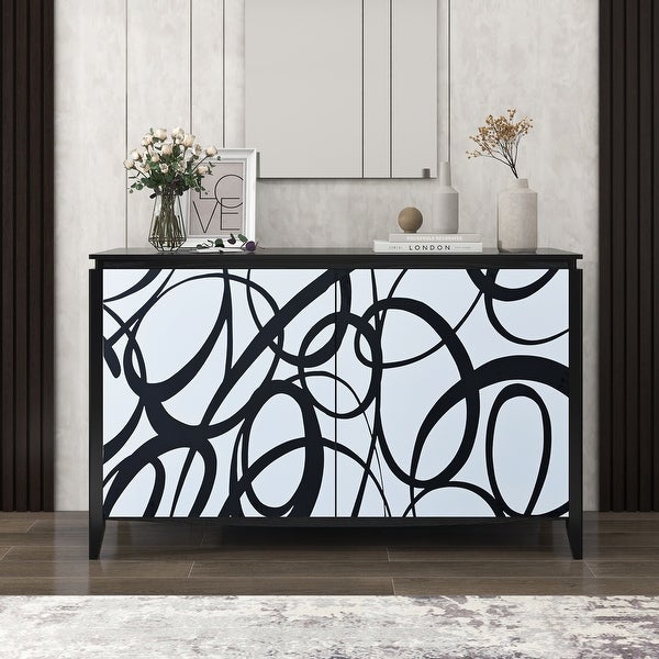 Sideboard with 2 Decorative Doors and Superb Spray Painting, Entryway Table with 2 Drawers and 4 shelves for Living room, Entryway