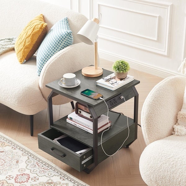 End Table/Side Table with Charging Station,Nightstand with 1 drawer