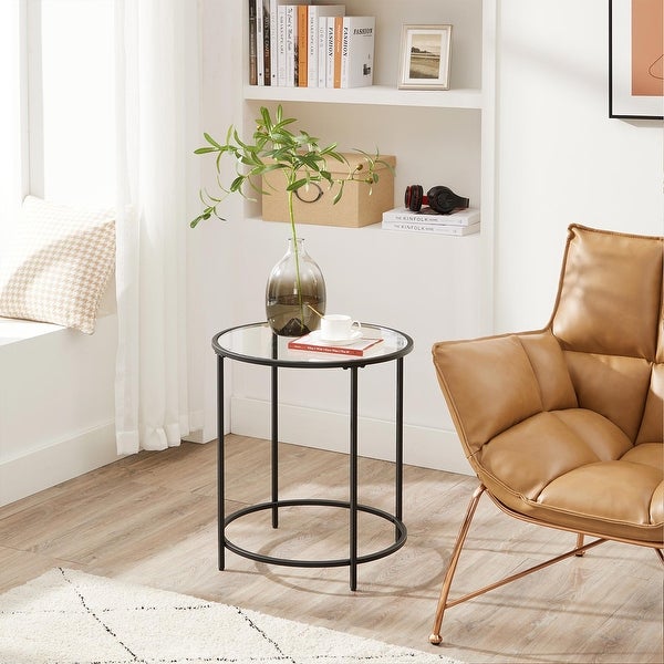 Round Side Table, Glass End Table with Metal Frame, Small Coffee Accent Table, Bedside Table, Modern Style - 19.7