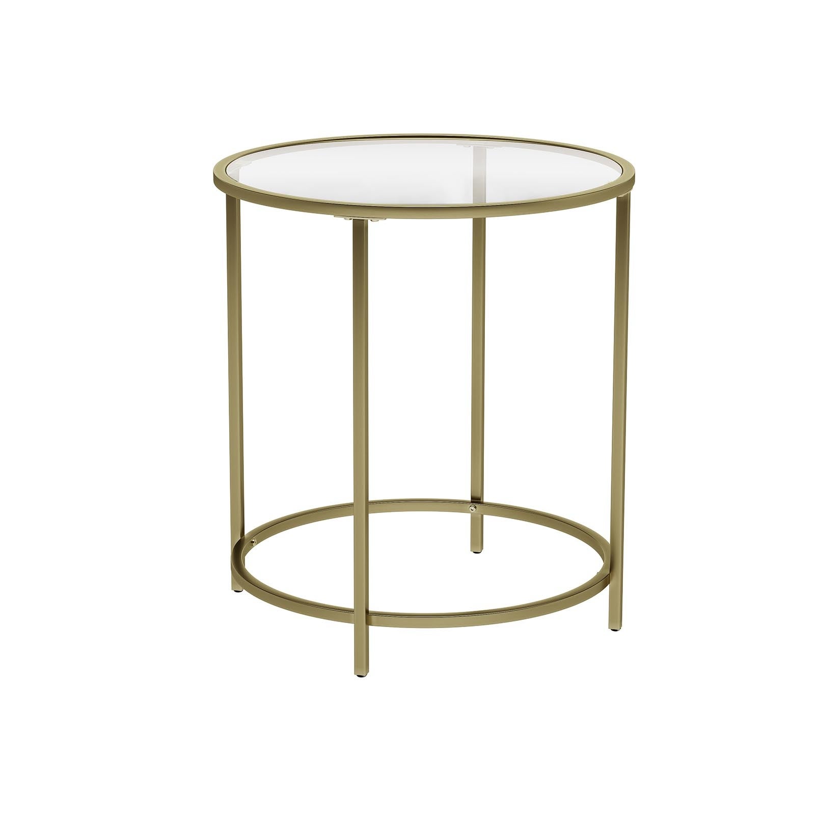 Round Side Table, Tempered Glass End Table with Golden Metal Frame, Small Coffee Table, Bedside Table, Living Room, Balcony