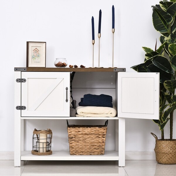 HOMCOM 2-Door Free Standing Storage Cabinet with Bottom Shelf, Kitchen Cupboard, Entryway Storage Cabinet
