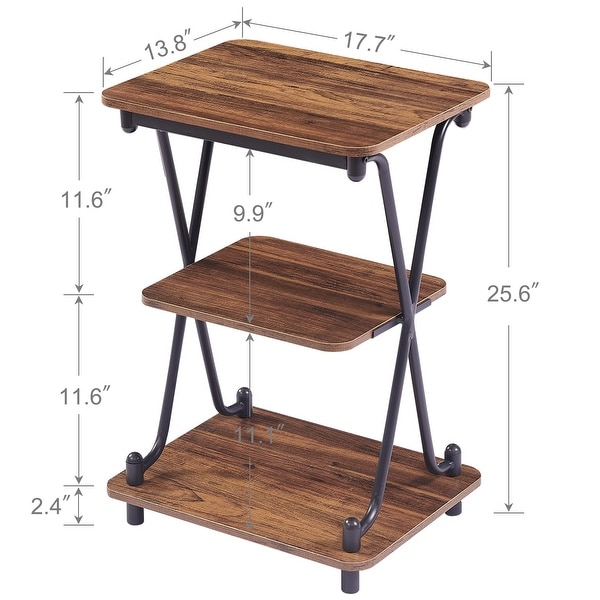 VECELO Modern 3-tier Side Table/End Table, X-cross Metal Frame Storage Shelf - (Set of 2)