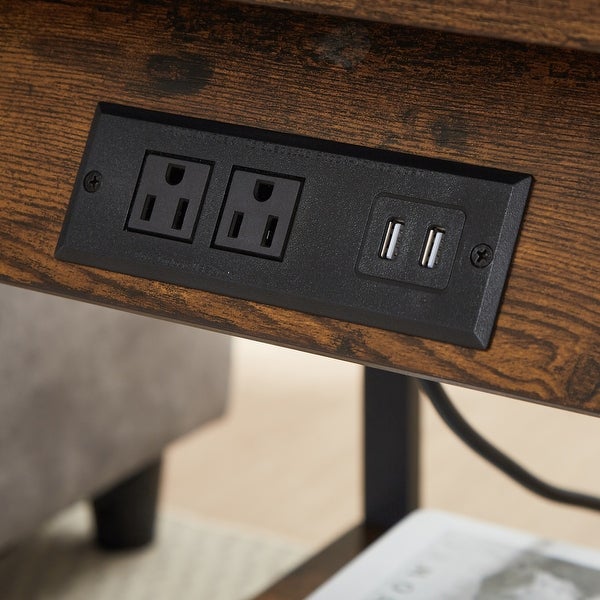 Set of 2 Side Tables with Charging Station, End Tables with USB Ports and Sockets, Bedside Tables for Living Room, Bedroom