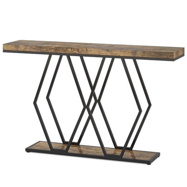55 Inch Gold Console Table, Modern Entryway Sofa Table with Fuax Marble Finish