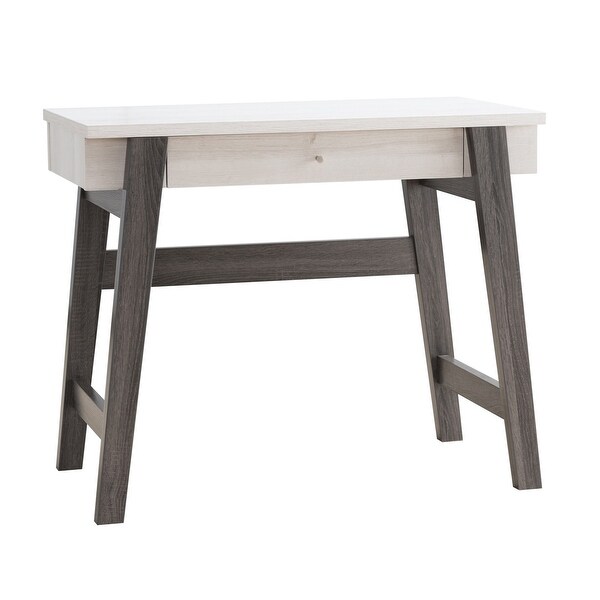 36 Inch Modern Console Sofa Side Table, 2 Tone Wood, White, Distressed Grey