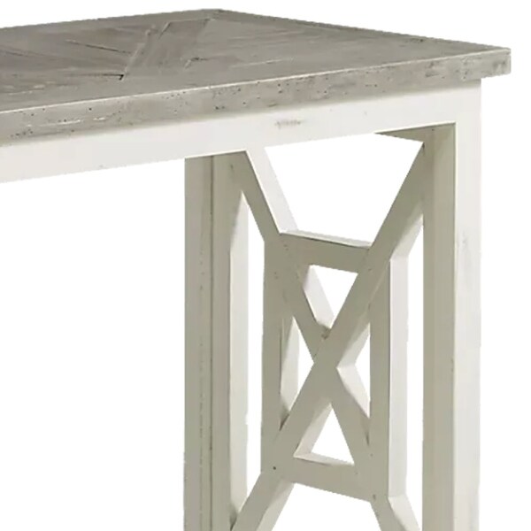 Solid Wood Sofa Console Table with X Shape Side Panels, White and Brown