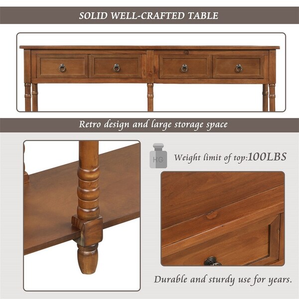 Control table with 2 drawers and bottom shelf, farmhouse couch table with solid wood tapered legs