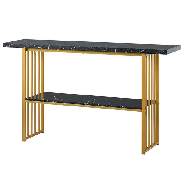 Modern Console Table, Entryway Table with 2 Shelves, Metal Frame