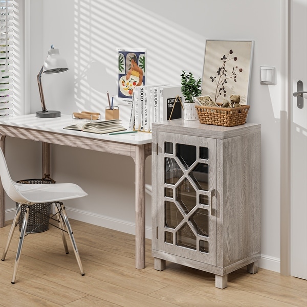 COZAYH Modern Farmhouse Cabinet with 2 Shelves, Retro Tall Nightstand End Table for Bedroom, Living Room, Light Gray