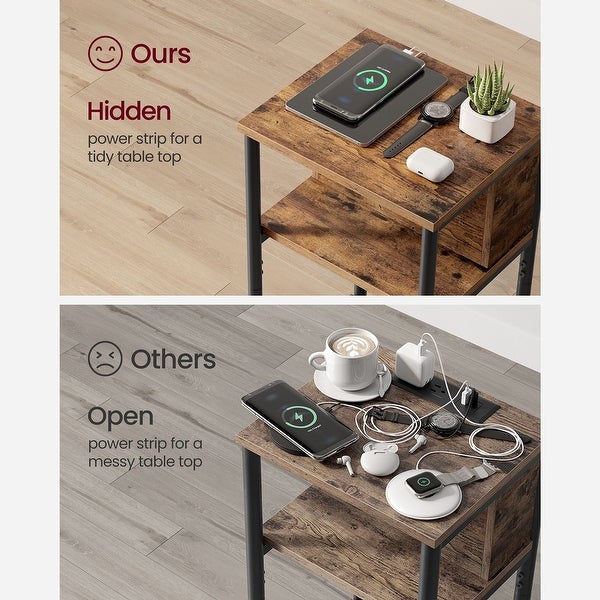 Side Table with Charging Station, 3-Tier End Table with USB Ports and Outlets, Nightstand for Living Room, Bedroom