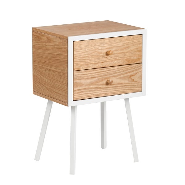 Universal Expert Abacus 2 Drawer Side Table, Modern Oak and White