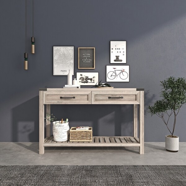 47 Inch Wide Console Table With Drawers And Shelf For Living Room, Entrance / Corridor, Grey Walnut