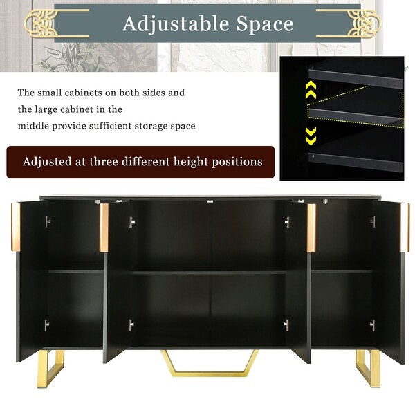 Modern sideboard with Four Doors, Metal handles and Legs and Adjustable Shelves Kitchen Cabinet