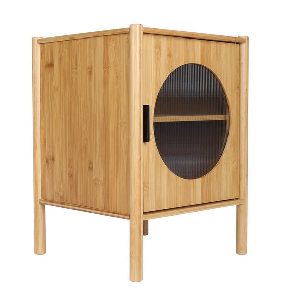 1 Door nightstand,Bamboo Mid Century Modern Nightstand