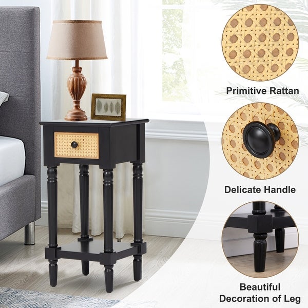 Kinbor 1-Drawer Wood Storage Side Table Nightstand End Table for Living Room Bedroom Entryway, Black - 28