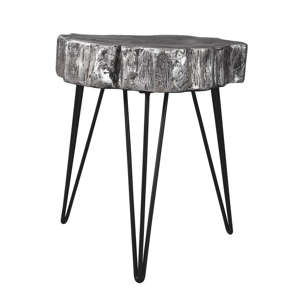 Metal Hairpin Leg Accent Table with Magnesium Oxide Top, Black - 21.38 H x 18.75 W x 18.75 L Inches