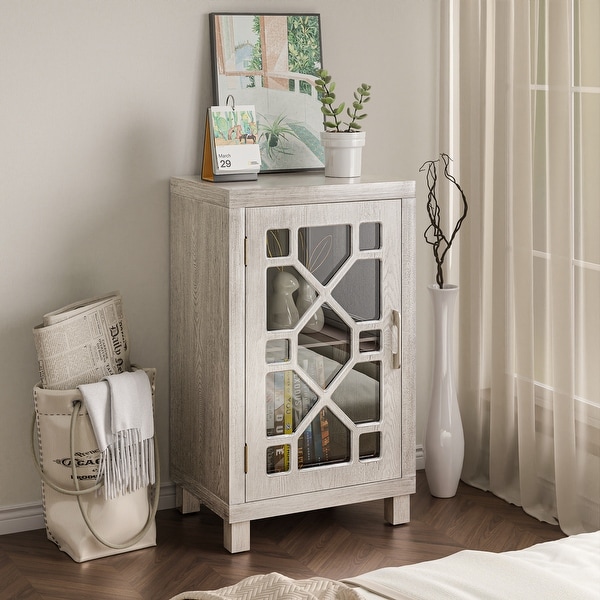 COZAYH Modern Farmhouse Cabinet with 2 Shelves, Retro Tall Nightstand End Table for Bedroom, Living Room, Light Gray