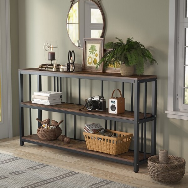 3 Tiers Sofa Table, Narrow Long Sofa Table with Storage Shelves - 11.81