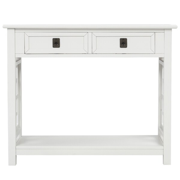 Classic Console Table with 2 Drawers and Open Bottom Shelf, Modern Solid Wood Sofa Table for Entryway Accent, Living Room, Bedroom