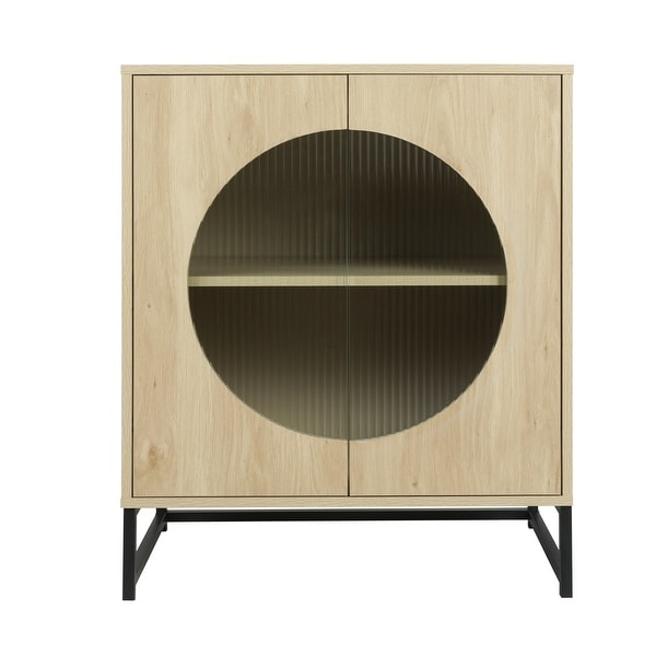 Storage Cabinet with Glass Door, No handle design,Push to open the door,Sideboard Buffet Cabinet for Kitchen,Dining Room