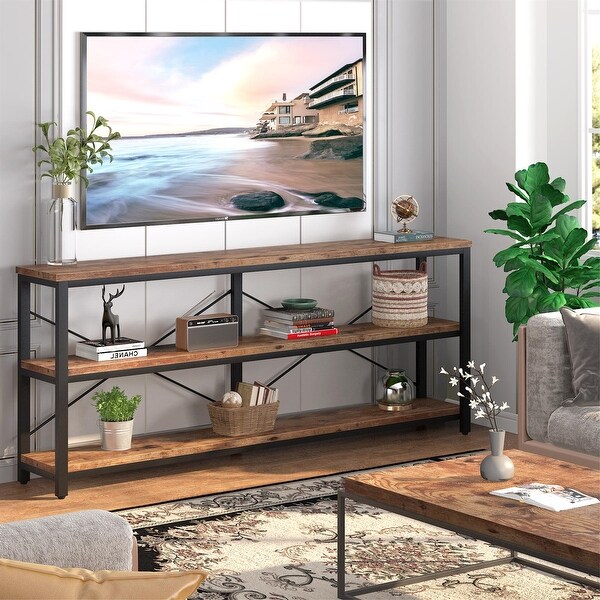 Brown Industrial Extra Long Console Sofa Table,White/ Gold 3 Tiers TV Stand