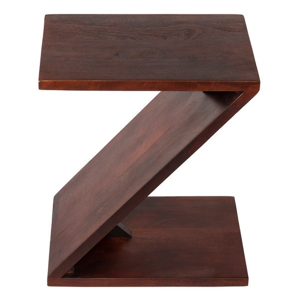 24 Inch Rectangular Mango Wood Side Table, Z Shaped Frame, Dark Brown