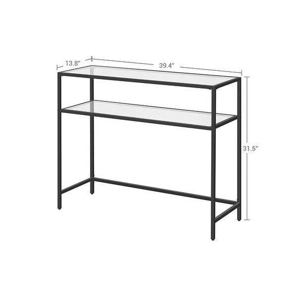 Console Table, Modern Sofa or Entryway Table, Tempered Glass Table, Metal Frame, 2 Shelves, Adjustable Feet, for Living Room