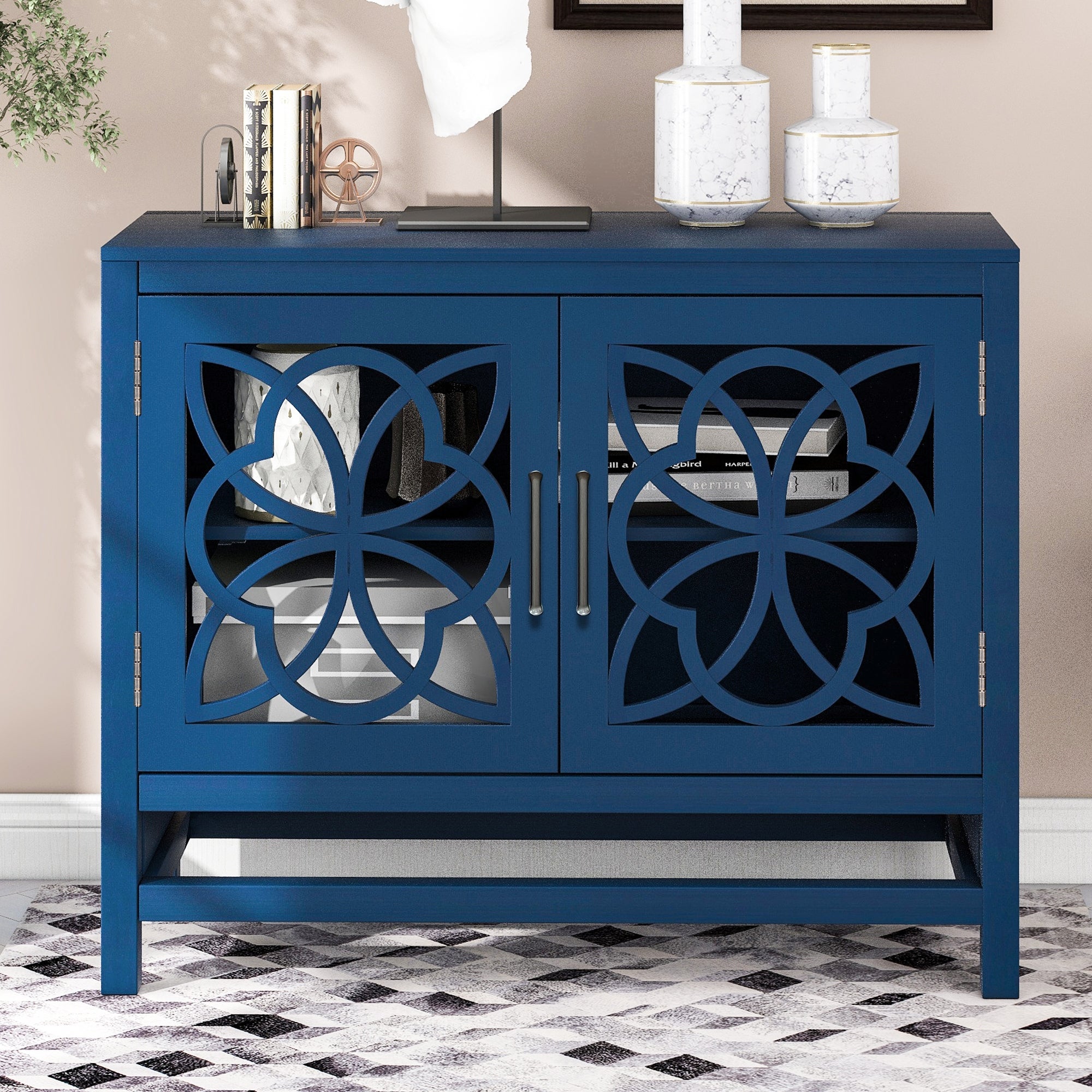 Classic Wood Storage Cabinet with 2 Doors and Adjustable Shelf, Simple Exquisite Console for Entryway, Kitchen, Dining Room