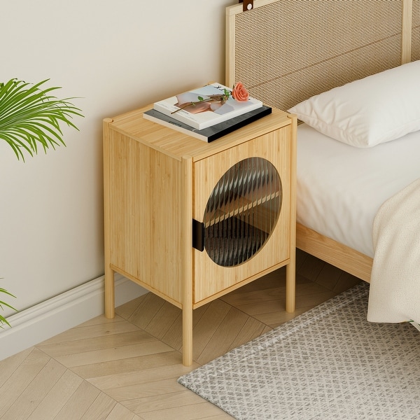 1 Door nightstand,Bamboo Mid Century Modern Nightstand