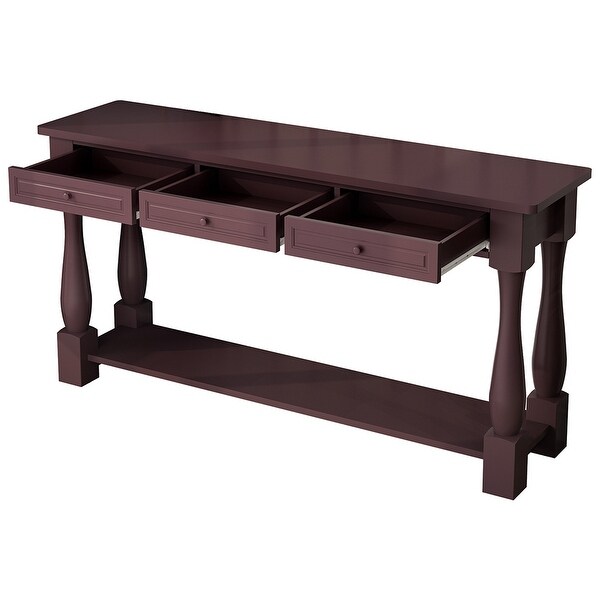 Sofa Table with Storage Drawers and Bottom Shelf, Wood Console Table